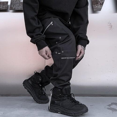2020 Hip Hop Streetwear Joggers Men Black Zipper Ribbons Harem Pants Street Style Full Length Sweatpants Men Cargo Pants ABZ629