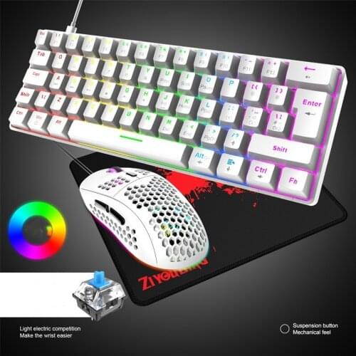Real Mechanical Keyboard Mouse Combos For Tablet USB Wired 62-key RGB Gaming Keyboard and Mouse Set for Laptop Desktop PC Gamer