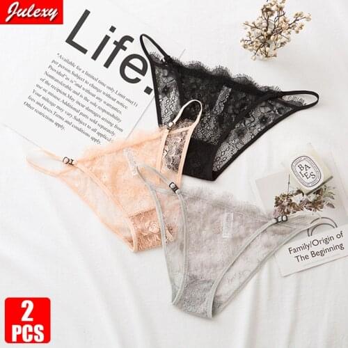 Julexy 2pcs/pack Sexy Lace Hollow Out Women Bikini Briefs Transparent Underwear Lingerie M L XL XXL Panties