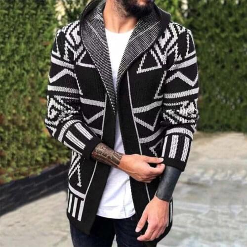 Plus Size 5XL Knitted Cardigan Men Sweater Spring Autumn New Casual Print Oversized Hooded Sweaters Full Sleeve Knitwear Jackets