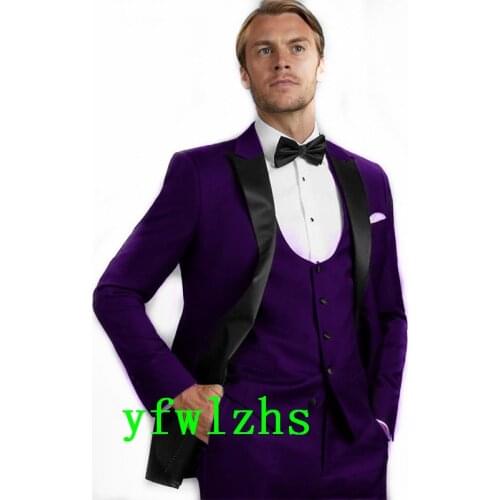 Handsome Groomsmen Peak Lapel Groom Tuxedos Wedding Dress Men Suits Blazer Prom Dinner (Jacket+Pants+Tie+Vest) A676