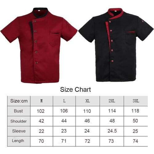 Red Black Unisex Chef Jacket Coat Short Sleeves Summer Kitchen Uniform
