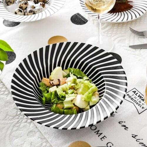 Creative Ceramic Dinner Plate Black and White Striped Straw Hat Steak Western Food Flat Plate European Dessert Soup Noodle Plate