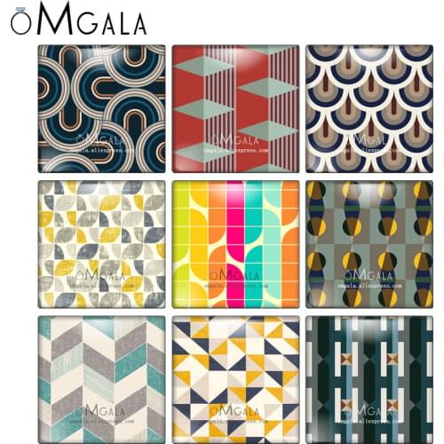 Colorful Geometric Texture Patterns Square 10pcs mixed 12mm/20mm/25mm/30mm photo glass cabochon demo flat back Making findings