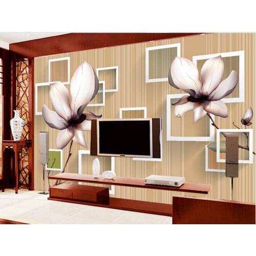 Square block 3d fantasy magnolia flower inverted image Home Decoration wall mural photo wallpaper