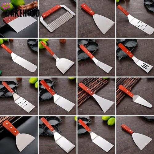 Stainless Steel Pizza Shovel Peel With Wooden Handle Pastry Tool Accessories Cheese Cutter Peels Pizza Shovel Kitchen Tools