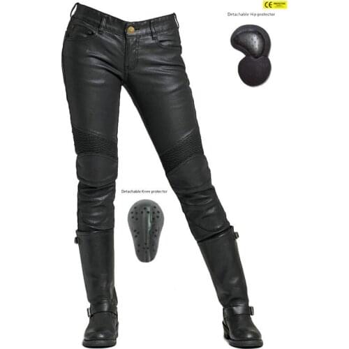 Fashion Womens Motorcycle Leather PU Jeans Motorcycle Pants Skinny Trousers Feet Pants Stitching Pants