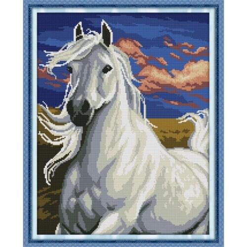 Joy Sunday New Animal Crossstitch Kit White Horse Needlework 11/14 CT DIY Handmade Embroidery Kit Wall Painting Home Decor Gift
