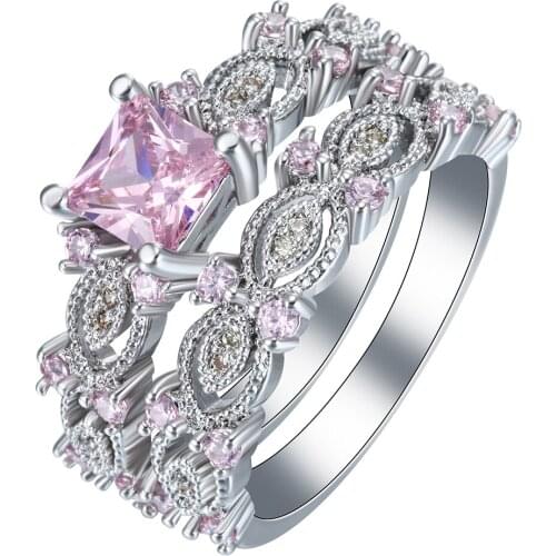 Pink Rings sets flower lovely white purple zircon unique 2017 lady jewelry gift princess nice Engagement Rings for women