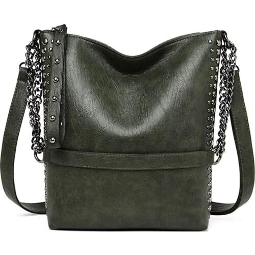 2021 New Women Leather Handbags ladys Retro Bucket bag High quality metal chain Crossbody bags for women bag over shoulder