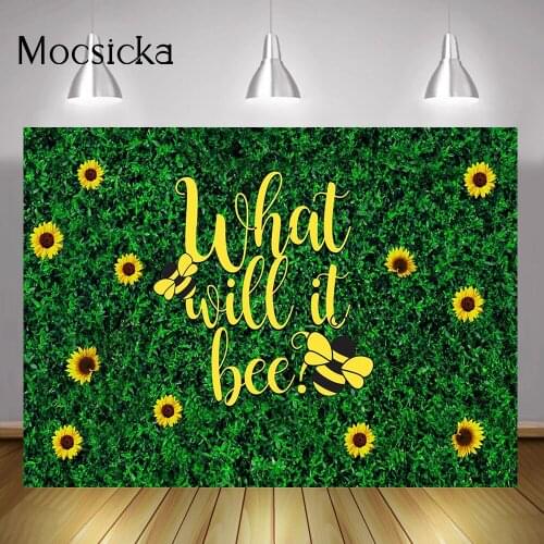 Newborn Bee Themed Gender Reveal Backdrop Baby Shower Party Background Decorations Wild Spring Grass Sunflowers Photocall Props