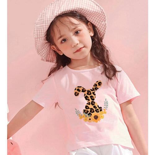2 3 4 5 6 7 8 9 Years Old Girl Clothes Summer Tops For Girls Round Neck Boy T Shirt Casual Leopard Print Rabbit Print Baby Shirt
