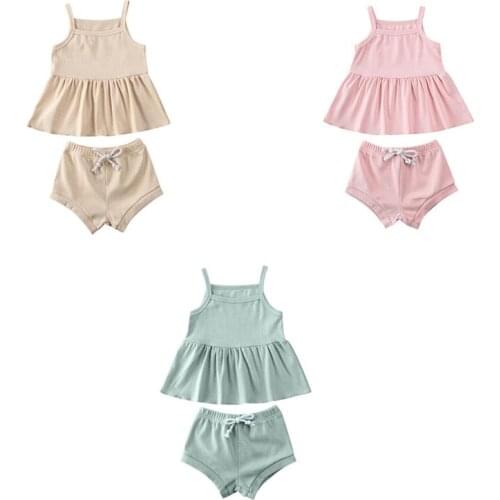 Newborn Infant Baby Girl Clothes Set Solid Sleeveless Sling Tops Dress+Shorts Short Pants Summer Cotton Outfit 2020 Age 0-24M