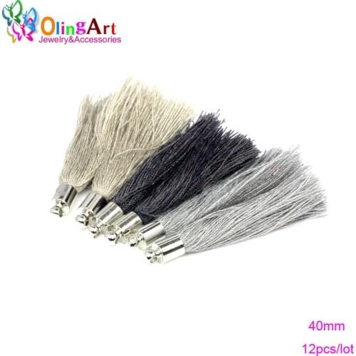 OlingArt 40mm 12Pcs Mix Color Silk Satin Tassel Charms handbag Pendants women DIY earrings Bracelet necklace jewelry making 2019