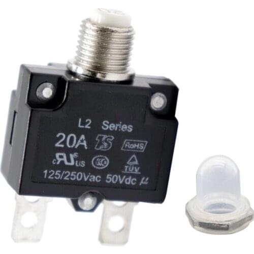 50V DC 20Amp Push Button Circuit Breaker Resettable Overload Switch Fuse