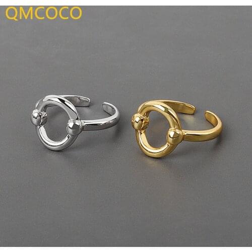QMCOCO 925 Silver Rings For Women Stars Geometric Rings Round Hollowout Out Cute Fine Jewelry Minimalist Accessories Gifts