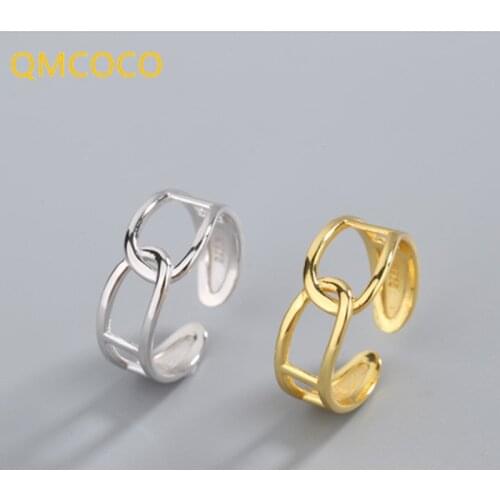 QMCOCO 925 Sterling Silver Opening Ring Big Lock chain antique do the old Ring Vintage Silver Jewelry For Women Party Gift