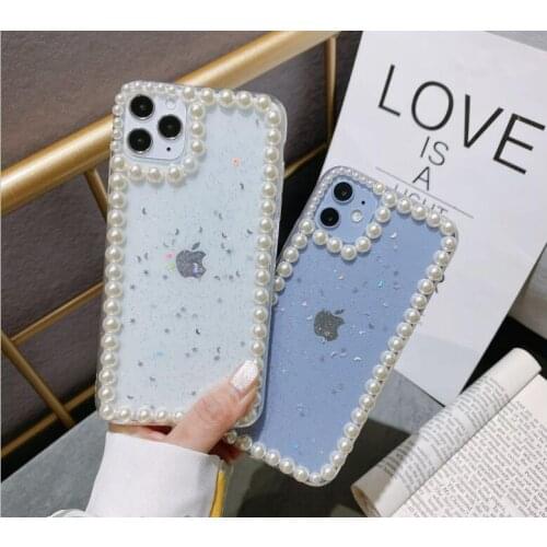 Gimfun Luxury Pearl Glitter Powder Phone Case for iPhone 11 12 Pro Max XS Max X XR 7 8 Plus mini Clear Sequins Stars TPU Cover