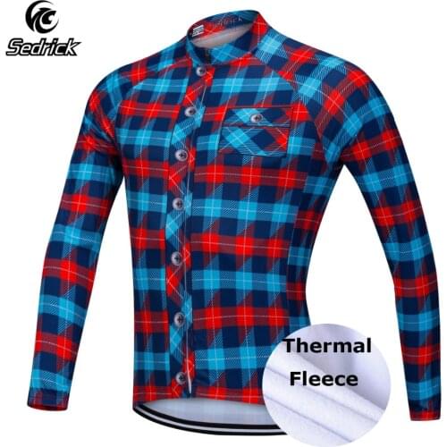 Sedrick Mens Winter Long Sleeve Plaid Warm Pro Thermal Cycling Clothing Fleece Cycling Jersey MTB Bicicleta Ropa Ciclismo Blusa