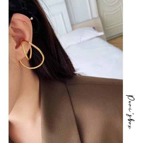 PerisBox Gold Silver Color Irregular Twisted Earrings without Piercing Circle Geometric Earrings for Women Minimalist Ear Cuff