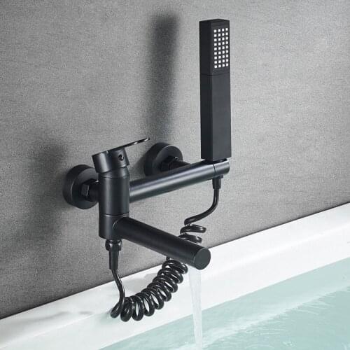 Bathroom Bathtub Shower Faucets Set Hot & Cold Solid Brass With Handheld Bidet Faucet Shower Mixer Tap Wall Mounted Black/Chrome