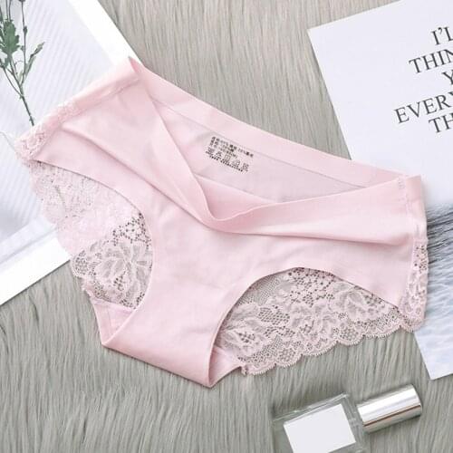 New Women Sexy Panties Ice Silk Seamless Briefs Lace Briefs Lingerie Comfortable Low Waist Underpants Female Intimates XXL