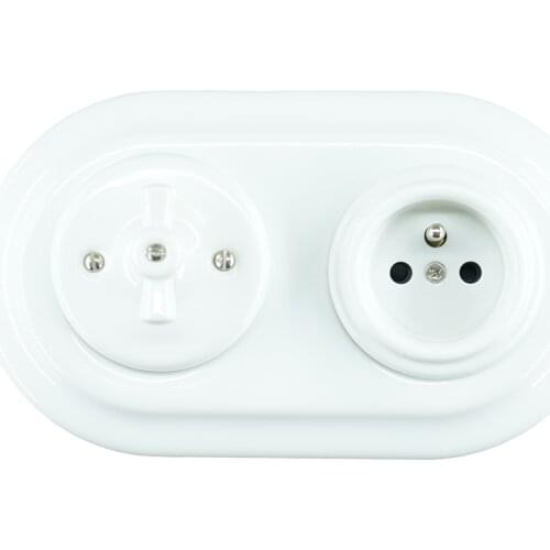 Flush-mounted Double Wall Switch and French Socket with Porcelain Frames