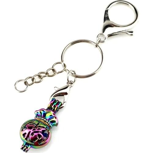 Y-C563 Rainbow Lucky Bag Beads Cage Keyring Waist Hanged Charms Locket Keychain for Girl Women Keyholder chaveiro
