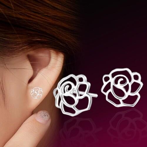Wholesale Jewelry Silver Plated Peony Roses Earrings Female Models Fashion Cute Vintage Jewelry Manufacturers,earring Cute