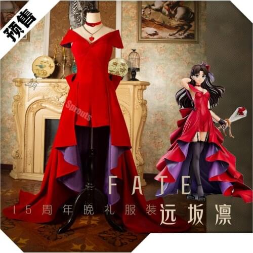 Anime Fate/Grand Order FGO Fsn Tohsaka Rin 15th Anniversary Red Party Dress Cosplay Costume Women Halloween Free Shipping 2020