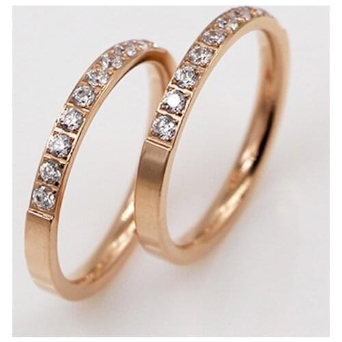 Free Shipping 10pcs Stones Half Circle Rose Gold Colour Stainless Steel Ring