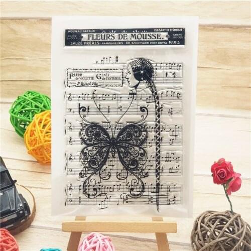 11x16CM Butterfly Music Transparent Seal Clear Stamps Silicone Seal Roller Stamps DIY Scrapbook Album / Card Production