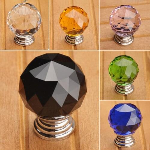 2Pcs 30mm Ball Shaped Crystal Glass Zinc Alloy Base Pull Handle Knob for Cabinet Cupboard Wardrobe Handles Hardware Knobs