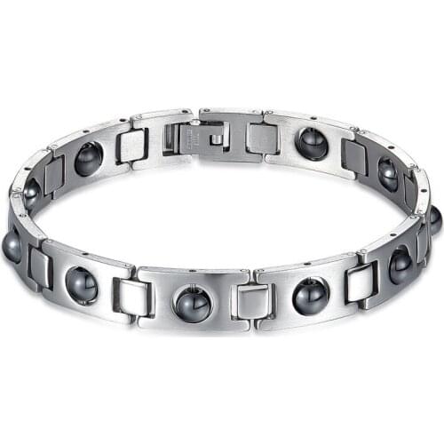 2018 Black Magnetic Beads Stainless Steel Men Bracelets Chain Link Punk Rock For Men Jewelry Christmas Gift