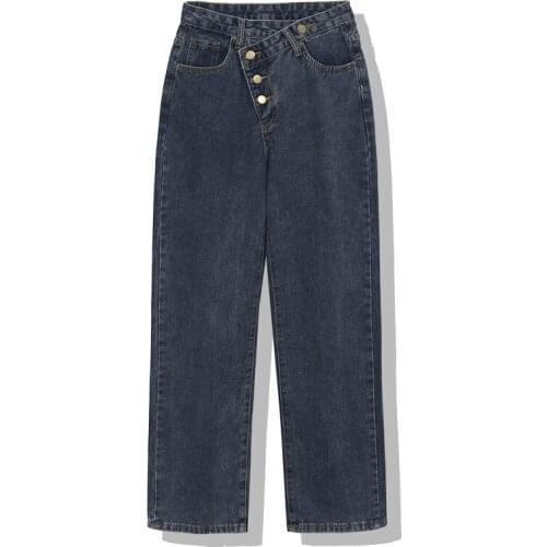 2021 New Vintage High Waist Straight Jeans Pant For Streetwear Loose Female Denim Jeans Grey Blue Buttons Zipper Ladies Jeans