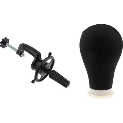 22 inches Canvas Block Mannequin Head for Wigs Making Beauty Cosmetology Training Doll Head Stand Manikin Clamp Pins Set