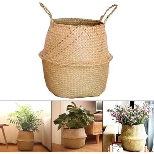 5 Sizes Seagrass Wickerwork Basket Rattan Hanging Flower Pot Dirty Laundry Hamper Storage Basket Decorative Accessories