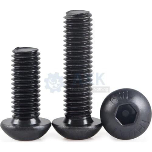 50Pcs M2 M2.5 M3 M4 ISO7380 Alloy Steel 10.9 Level Black Hexagon Socket Button Head Screw Furniture Mushroom Cap Hex Bolts HW041
