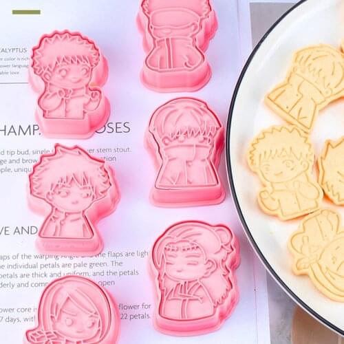 6Pcs 3D Jujutsu Kaisen Biscuit Mould Cookies Cutter Molds Plastic Cake Mould for Cookies Cake Decorating DIY Baking Kitchen Tool