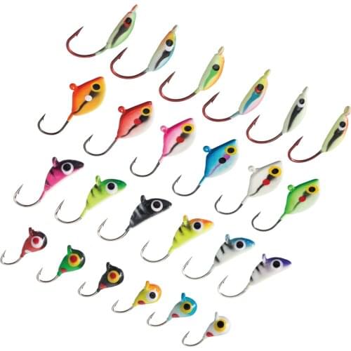 Bassdash Ice Fishing Lure Kit Glowing Paint Jigs for Winter Ice Jigging Crappie Sunfish Perch Walleye Pike, 24pcs