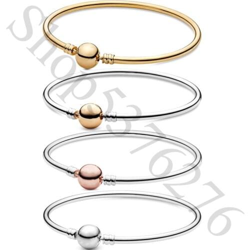 Authentic 925 Sterling Silver Moments Signature W Clasp Fashion Bangle Fit Pandora Women Bead Charm Bracelet Gift DIY Jewelry