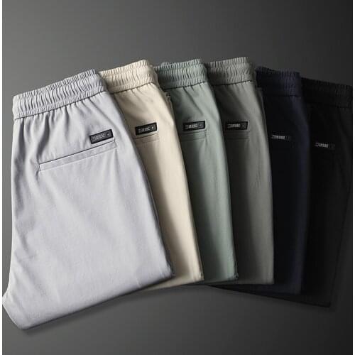 6 Colors Mens Casual Pants Summer Thin Solid Color Fashion Slim Drawstring Stretch Business Trousers Brand Youth Daily Clothing