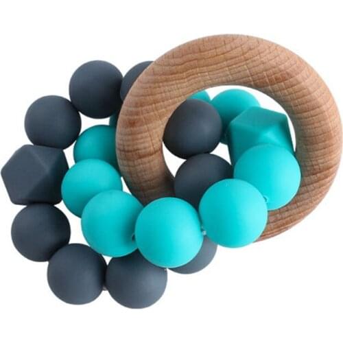 Infant Beech Toy Teether Bracelet Baby Silicone Wooden Bead Teether Toy Gnashing Teeth Molar Pacifier Chain