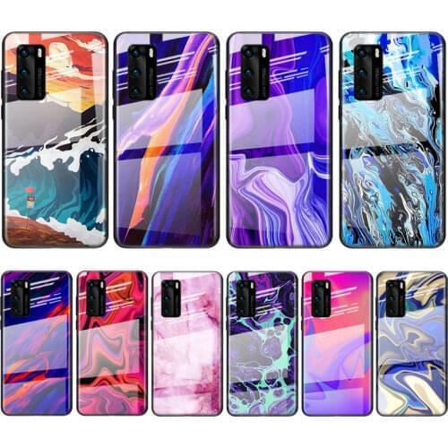 Tempered Glass Cover Aesthetics marble neon art For Huawei Y6 Y7 Y9 Y5P Y6P Y8S Y8P Y9A P Smart Z 2019 2020 2021 Phone Case