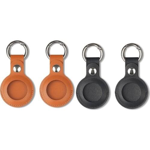 4Pcs Case Compatible for Apple Airtag, PU Leather Skin Cover with Keychain Holder Key Ring for Air Tag,Brown & Black