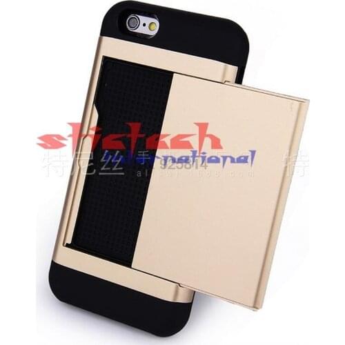 By dhl or ems 100pcs Armor Fundas Wallet Plastic + Silicone Case For Iphone7 6s 6Plus 5s Se Slider Card Slot Storage Cases