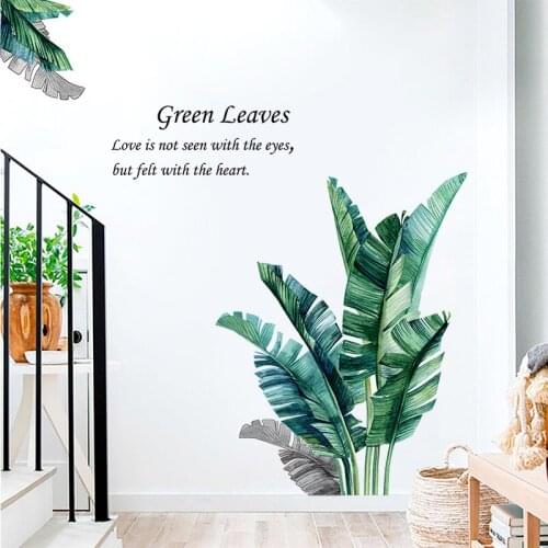 COVPAW Wall Stickers Palm Leaves Green Living Room Wallpaper Home Decor Wall Decals Bedroom Removable Mural Poster
