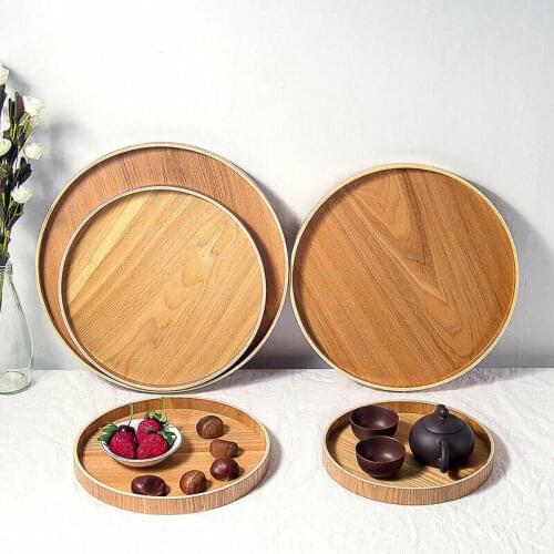 Wooden Round Serving Tray Wood Plate Tea Food Dishe Drink Platter Food Server Plate Dinner Beef Steak Fruit Snack Dessert Tray