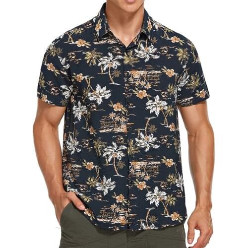 Mens Short Sleeve Hawaiian Shirt Summer Casual Floral Printed Beach Shirts for Men Vacation Coconut Tree Blouses Chemise Homme