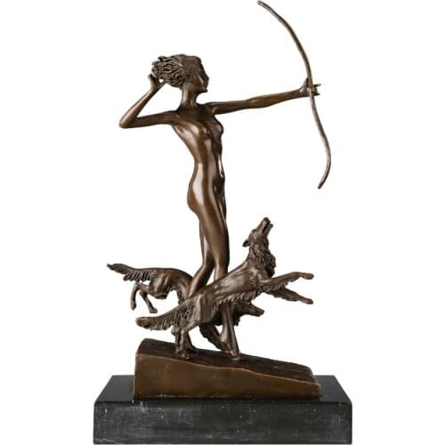 Greek Artemis Statue Bronze Goddess of Hunting and Moon Sculpture Myth Diana Nude Figurine Home Decor Antique Art